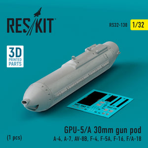 RESKIT RS32-0138 Nacelle de canon GPU-5/A de 30 mm (1 pièce) (A-4, A-7, AV-8B, F-4, F-5A, F-16, F/A-18) (Impression 3D) 1/32