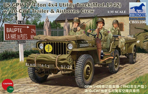 Bronco CB35106 US GPW 1/4 tonne 4x4 Camion utilitaire Mod.1942 avec remorque 10-CWT et équipage aéroporté (1/35)
