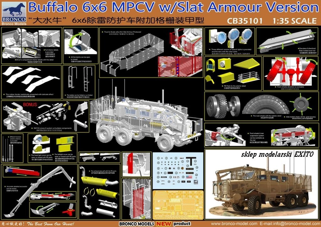 Bronco CB35101 Buffalo 6x6 MPCV avec version à blindage à lames (1/35) – image 2