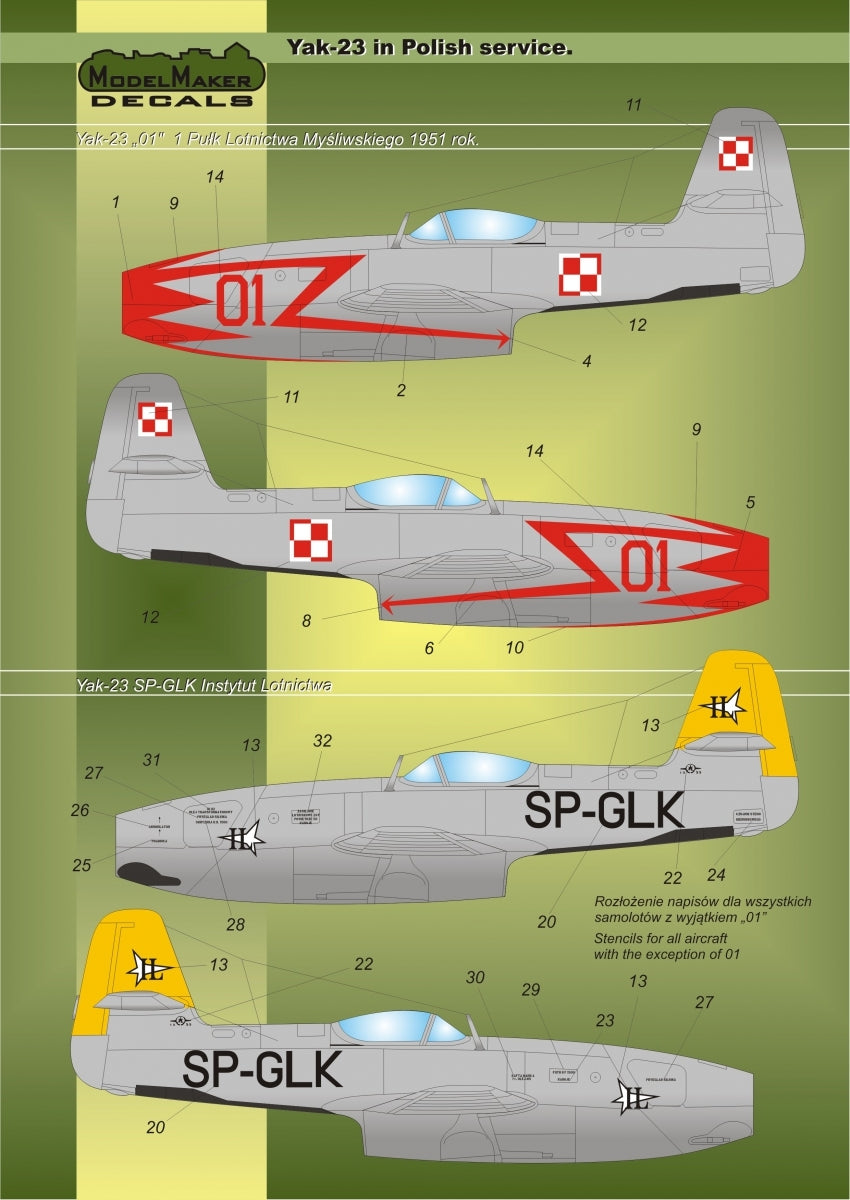 ModelMaker Decals D48019 Yak-23 en service polonais 1/48 – immagine 2
