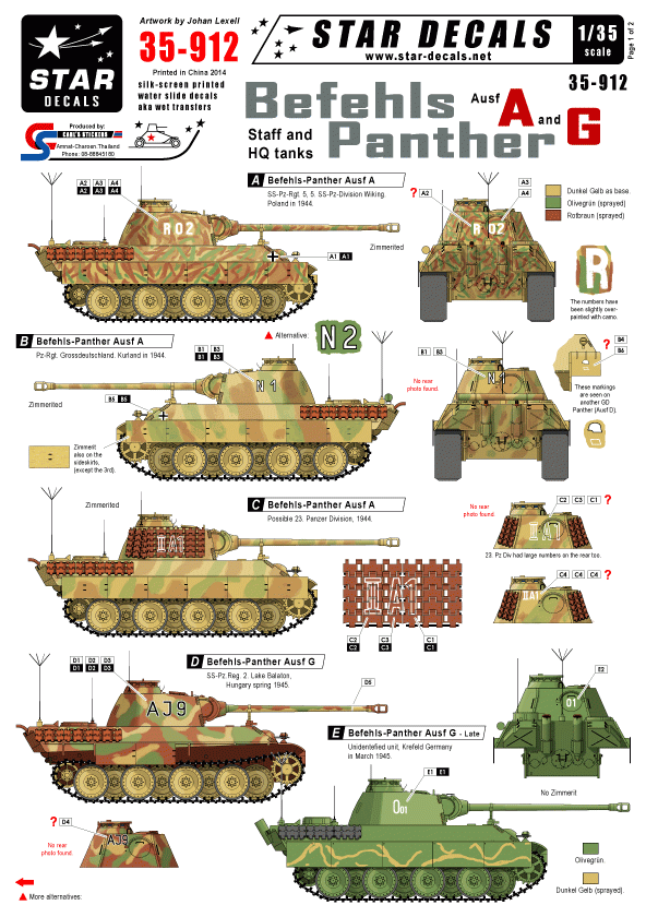 Star Decals 35-912 Befehls-Panther Ausf A et G 1/35