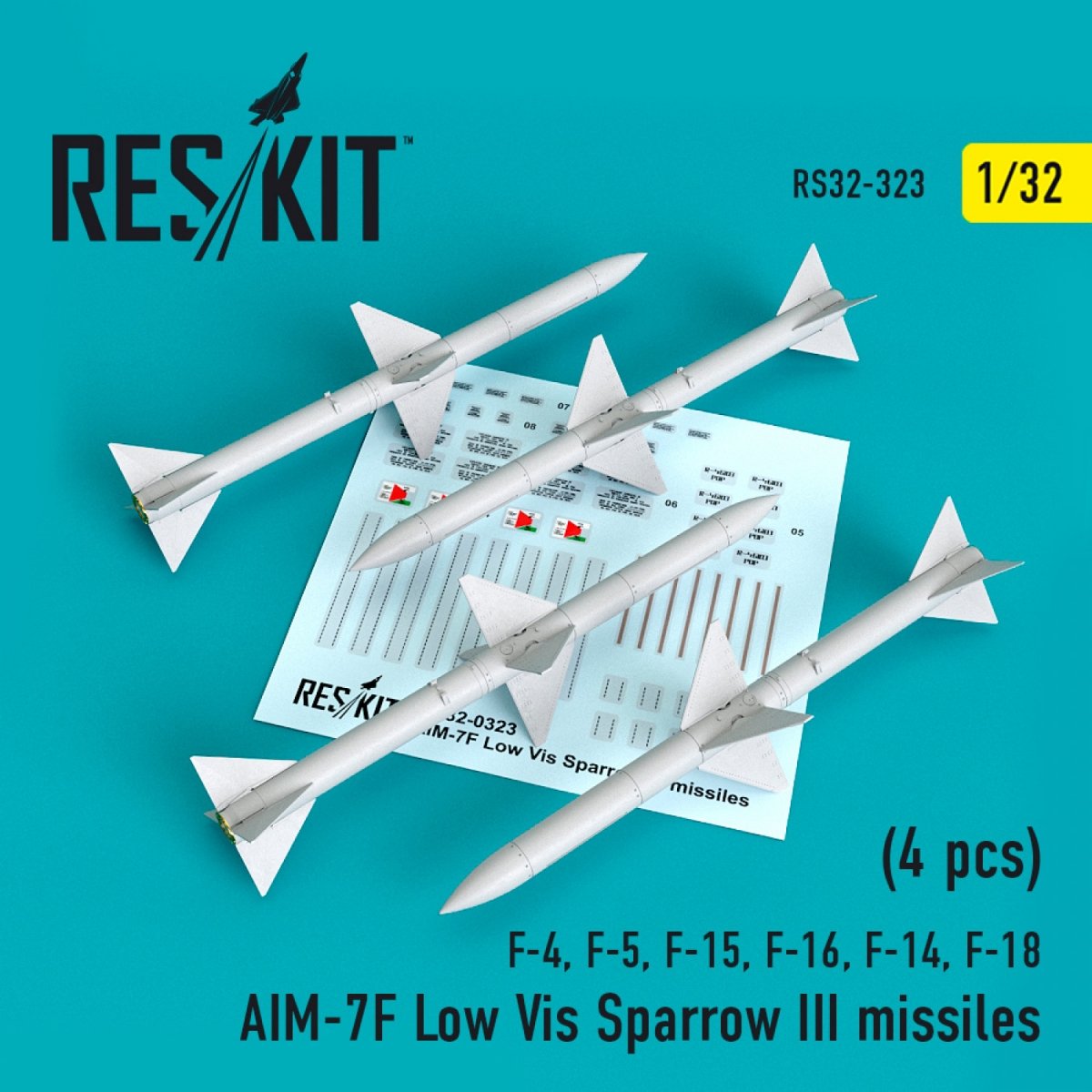 RESKIT RS32-0323 MISSILES AIM-7F SPARROW III À FAIBLE VISUALISATION (4 PIÈCES) 1/32