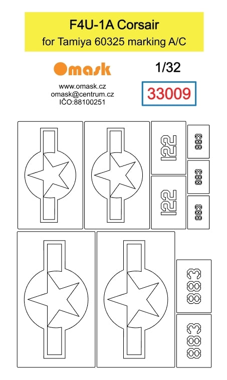 Masque Omask 33009 F4U-1A Corsair (pour marquage A/C Tamiya 60325) 1/32