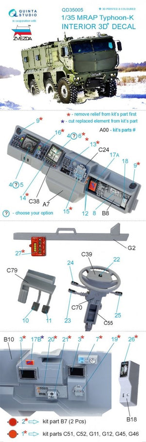 Intérieur imprimé en 3D et coloré sur papier décalcomanie pour le MRAP Typhoon-K de Quinta Studio QD35005 (pour les maquettes Zvezda) à l&amp;#39;échelle 1/35  – immagine 8