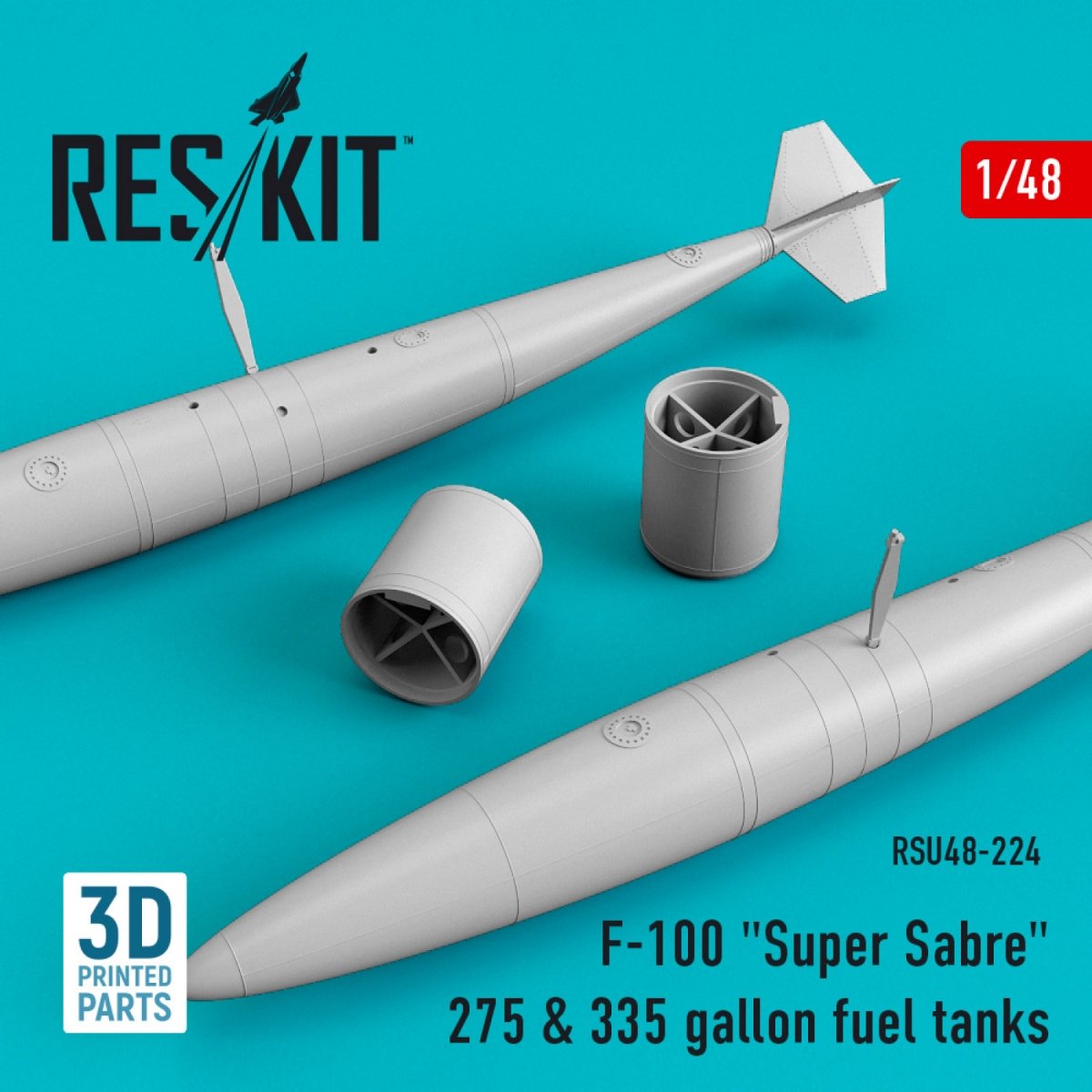 RESKIT RSU48-0224 F-100 "SUPER SABER" 275 &amp; 335 GALLON FUEL TANKS (3D PRINTING) 1/48