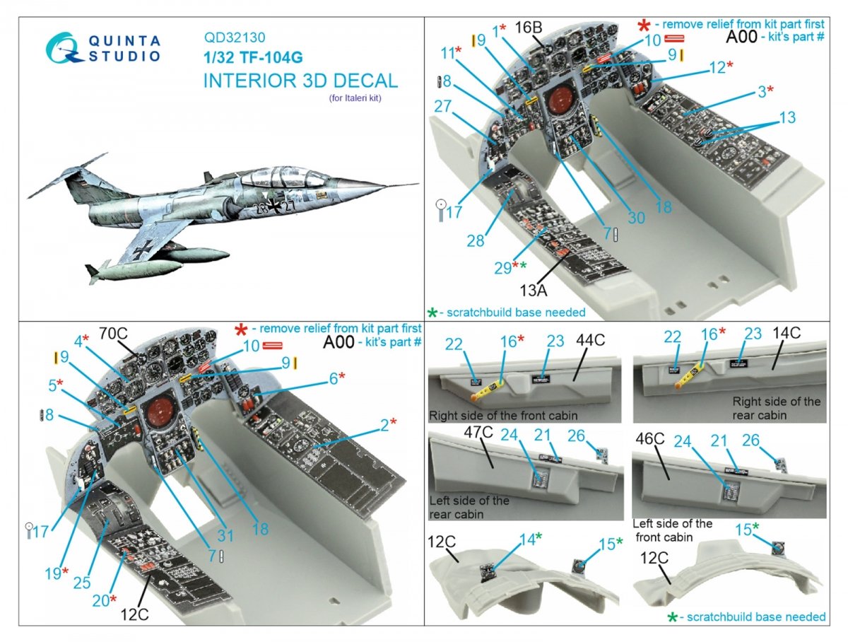 Intérieur imprimé en 3D et coloré sur papier décalcomanie Quinta Studio QD32130 TF-104G (Italeri) 1/32  – image 2