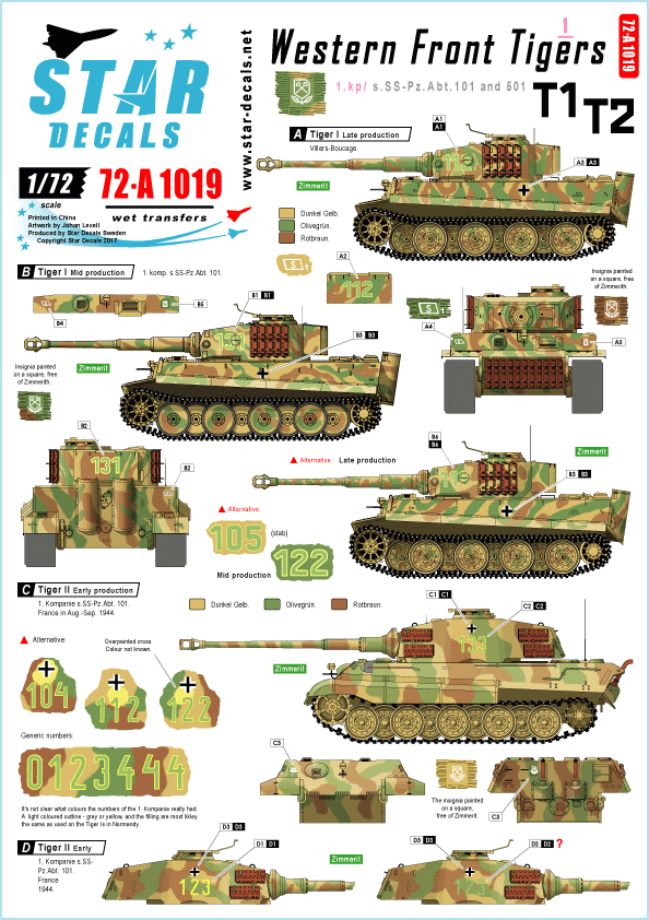 Star Decals 72-A1019 Tigres du Front Ouest n° 1 1/72