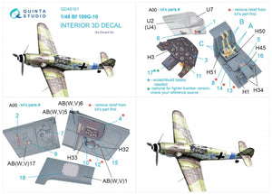 Intérieur imprimé en 3D et coloré sur papier décalcomanie Quinta Studio QD48161 Bf 109G-10 (Eduard) 1/48 – immagine 9