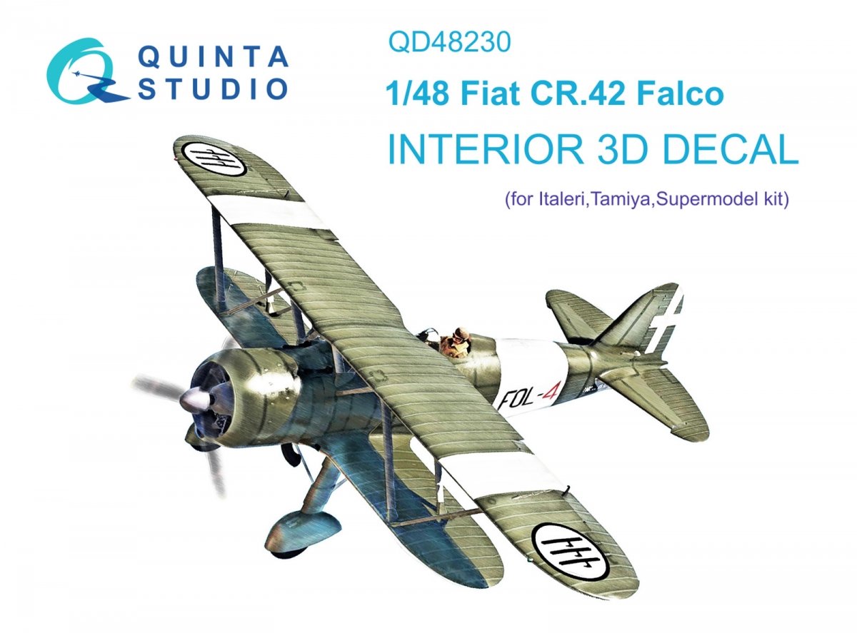 Intérieur imprimé en 3D et coloré sur papier décalcomanie Quinta Studio QD48230 Fiat CR.42 (Italeri) 1/48