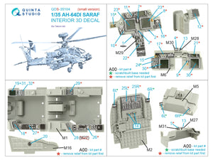 Intérieur imprimé en 3D et coloré sur papier décalcomanie (Takom) pour AH-64DI Saraf de Quinta Studio QDS-35104 (petite version) à l&amp;#39;échelle 1/35 – Bild 2