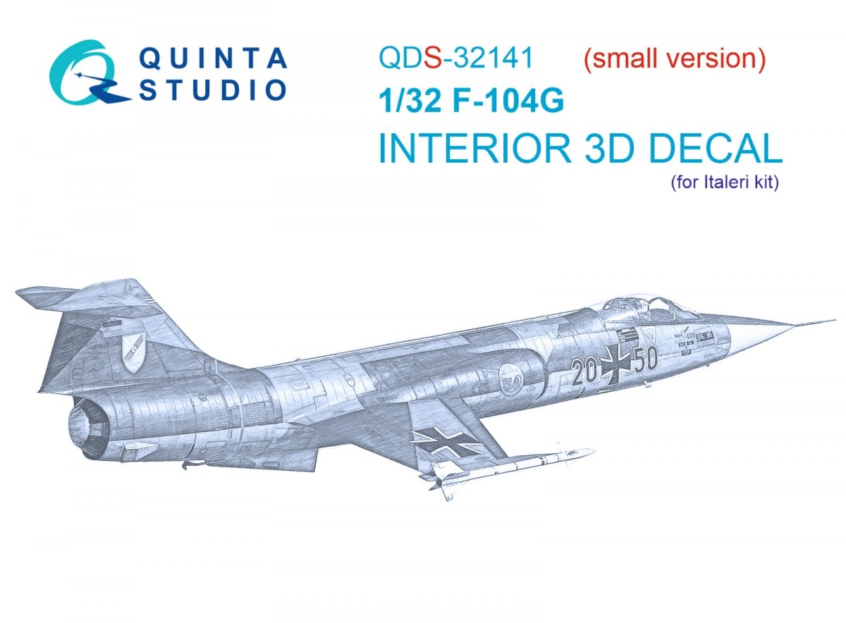 Intérieur imprimé en 3D et coloré sur papier décalcomanie (Italeri) pour F-104G (Quinta Studio QDS-32141) (petite version) 1/32