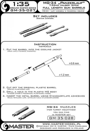 Master GM-35-027 MG-34 « Panzerlauf » - Canons de mitrailleuse allemande - version char sous protection blindée (2 pièces) 1/35 – Bild 4