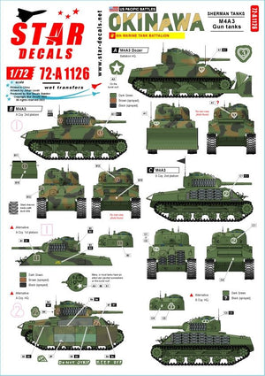 Star Decals 72-A1126 GUERRES DU PACIFIQUE AMÉRICAINES - OKINAWA Chars Sherman USMC 1/72