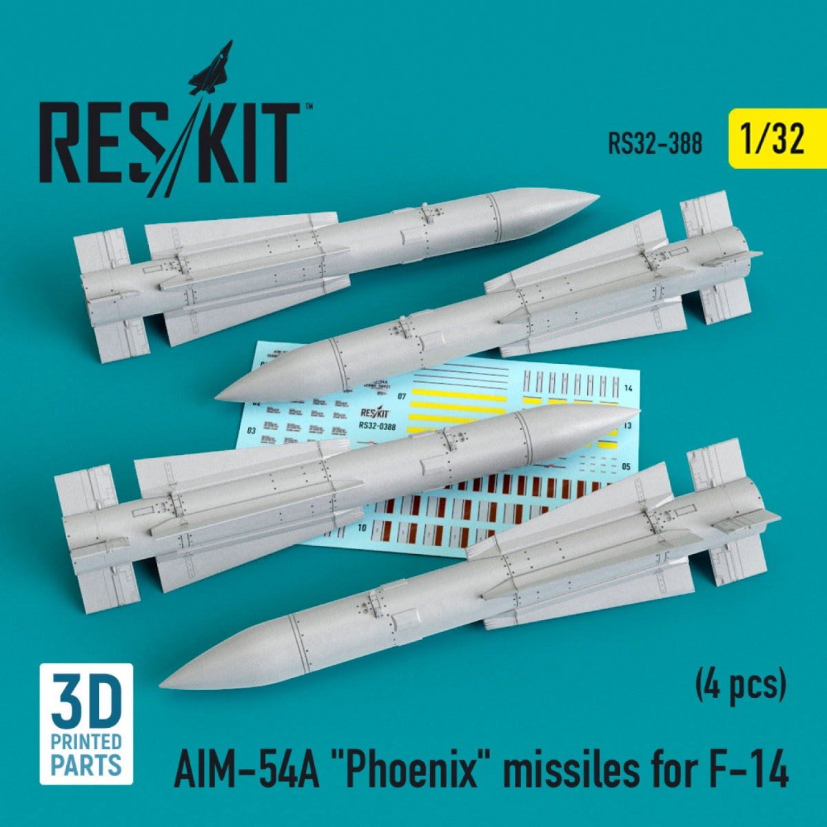 RESKIT RS32-0388 MISSILES AIM-54A « PHOENIX » POUR F-14 (4 PIÈCES) 1/32