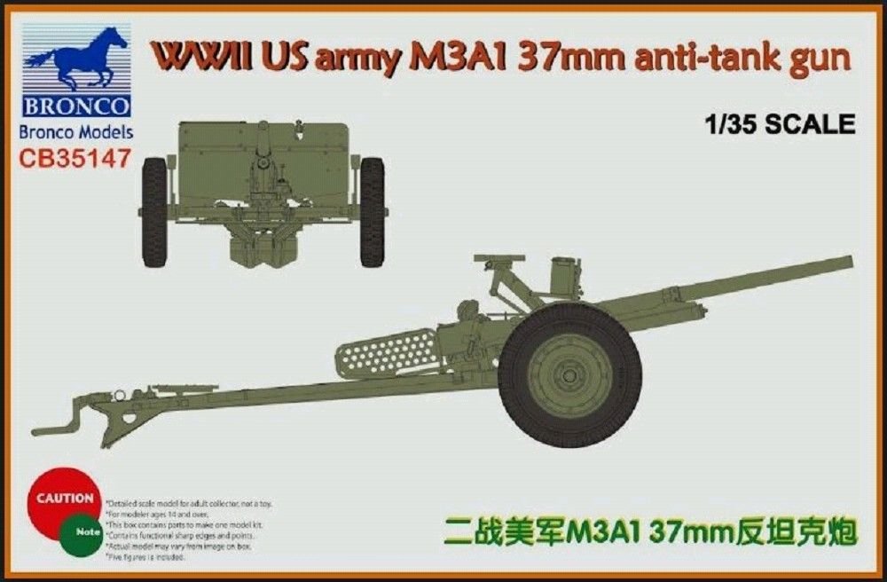 Bronco CB35147 Canon antichar M3A1 de 37 mm de l'armée américaine (Seconde Guerre mondiale) à l'échelle 1/35