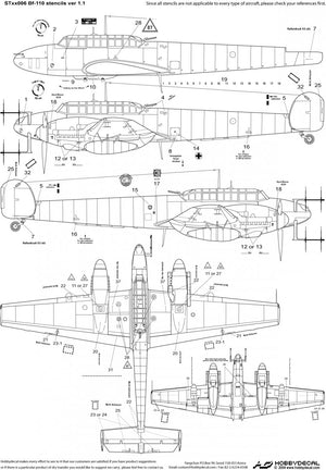 HobbyDecal ST48006V2 Pochoirs Bf-110 version 1 1/48 – immagine 2