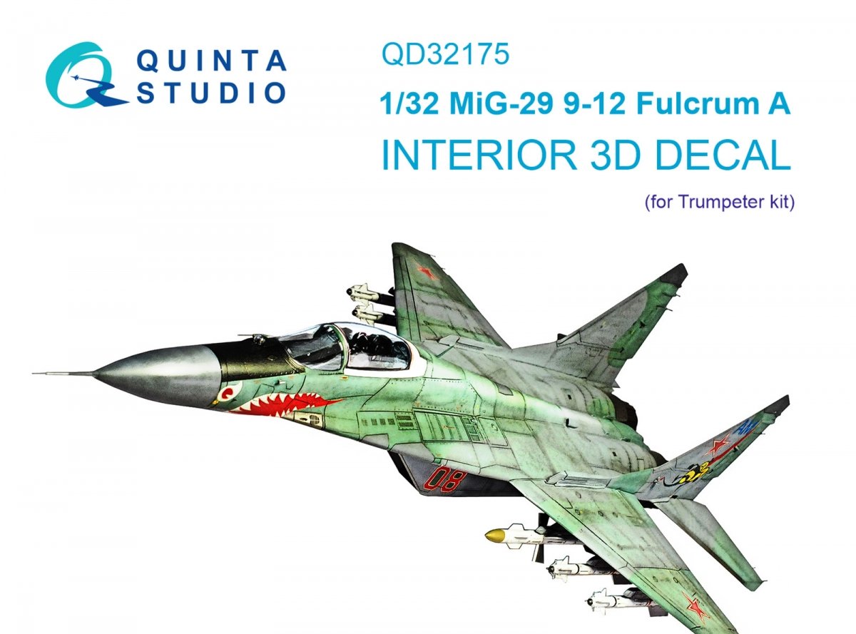 Quinta Studio QD32175 MiG-29 9-12 Fulcrum A Intérieur imprimé en 3D et coloré sur papier décalcomanie (Trumpeter) 1/32