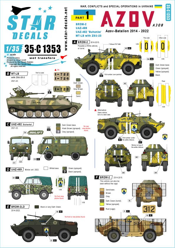 Star Decals 35-C1353 Guerre en Ukraine 1er Bataillon AZOV 2014-2022 1/35