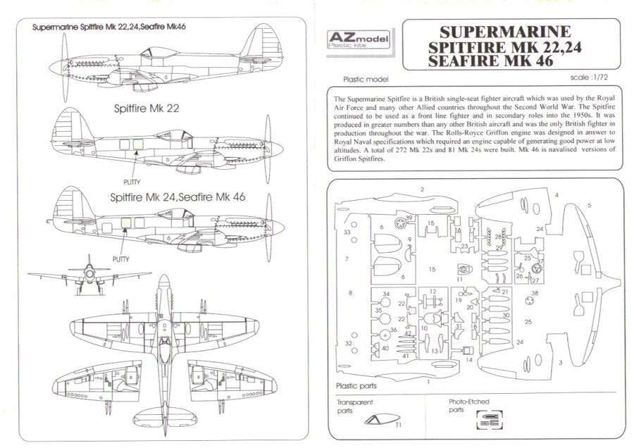 Maquette AZ AZ7353 Supermarine Spitfire Mk.22 Spécial (1/72) – image 6