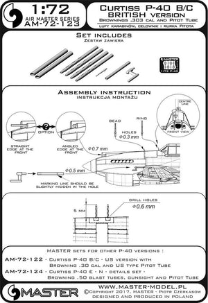 Master AM-72-123 Curtiss P-40 B/C Tomahawk II - Version britannique - Canons de fusil Browning .30 cal et tubes Pitot version britannique (1/72) – immagine 4