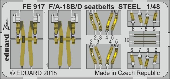 Ceintures de sécurité Eduard FE917 F/ A-18B/ D en acier, échelle 1/48
