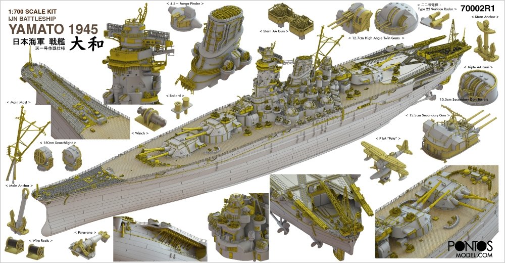 Pontos 70002R1 Cuirassé japonais Yamato 1945 (Nouveau moule, coque complète) 1/700 – imagen 12