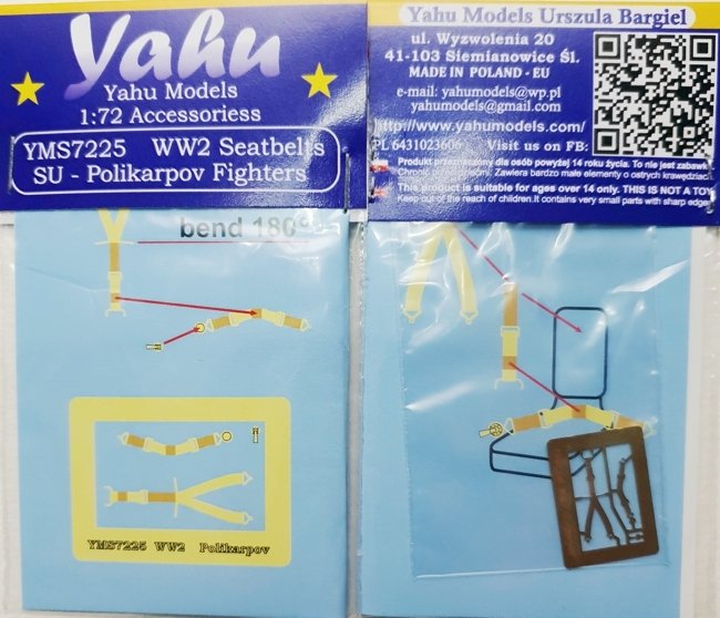 Yahu YMS7225 Ceintures de sécurité WW2 - Polikarpov 1/72
