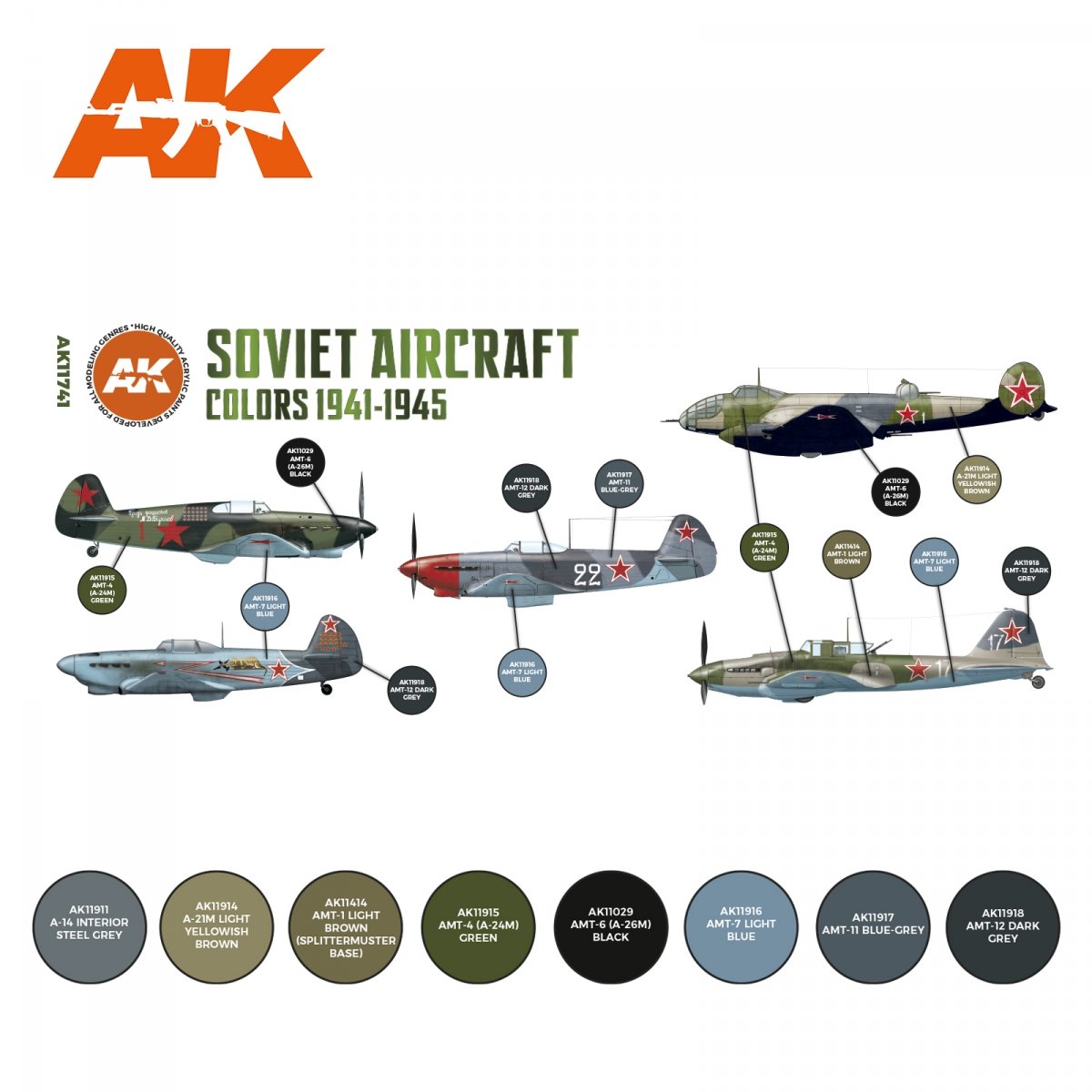 AK Interactive AK11741 Couleurs des avions soviétiques 1941-1945 8x17 ml – immagine 2