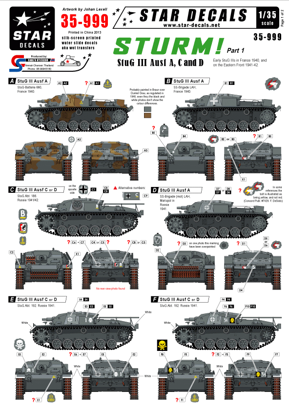 Star Decals 35-999 STURM 1. StuG III Ausf A, C et D 1/35