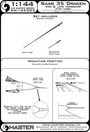 Master AM-144-023 Saab 35 Draken (versions moyennes et tardives) tubes de Pitot (1/144) – image 3