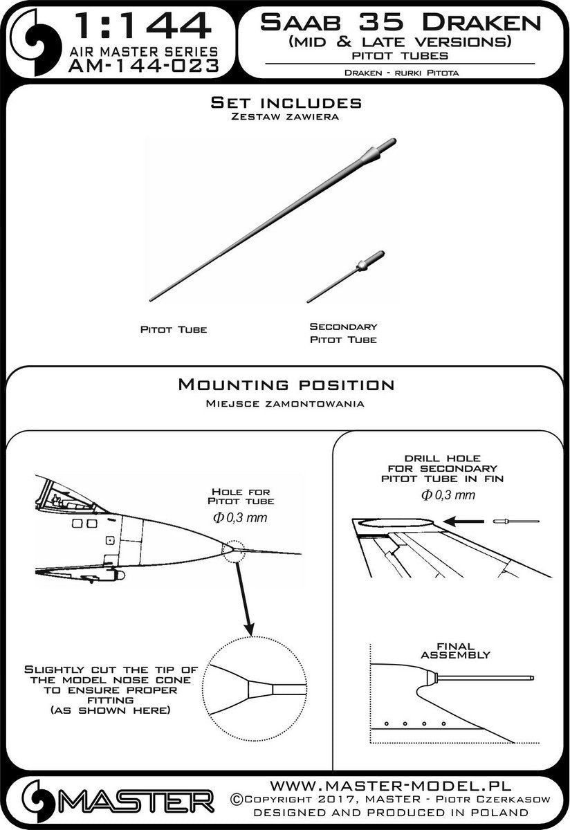 Master AM-144-023 Saab 35 Draken (versions moyennes et tardives) tubes de Pitot (1/144) – image 3