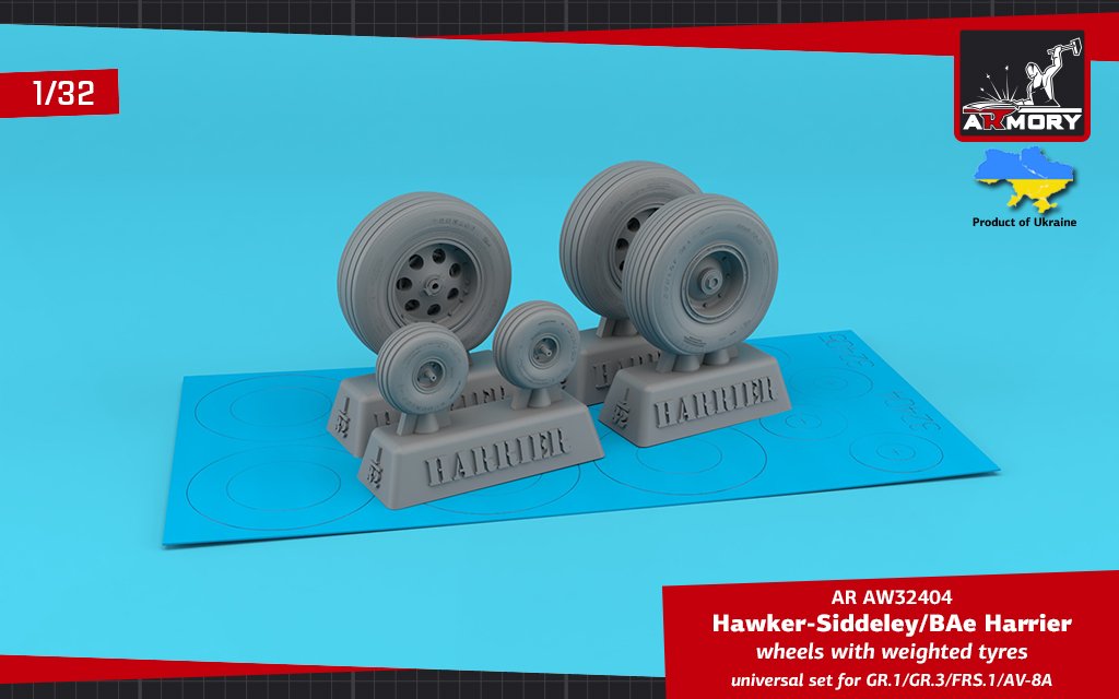 Roues Armory Models AW32404 HS Harrier GR.1/GR.3/FRS.1/AV-8A avec pneus lestés 1/32 