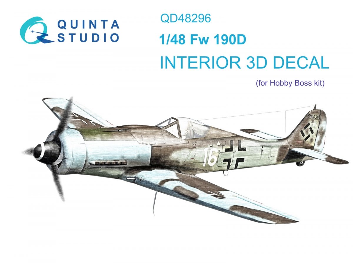 Intérieur imprimé en 3D et coloré sur papier décalcomanie Quinta Studio QD48296 FW 190D-9 (HobbyBoss) 1/48