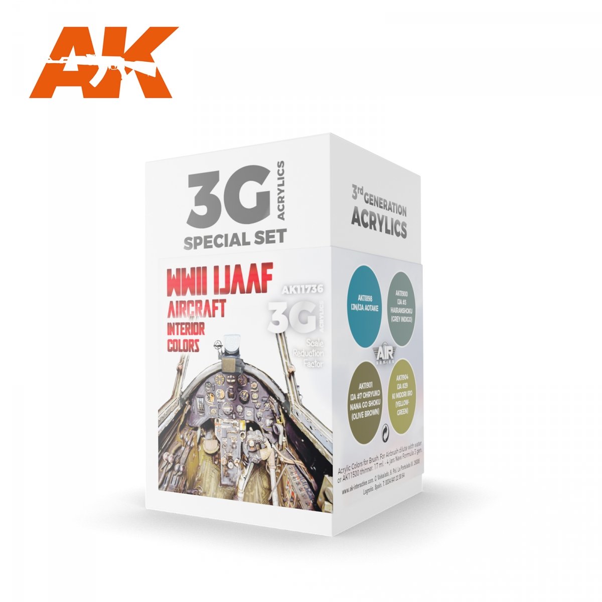 AK Interactive AK11736 Couleurs intérieures d'avions de l'armée de l'air japonaise de la Seconde Guerre mondiale 4x17 ml
