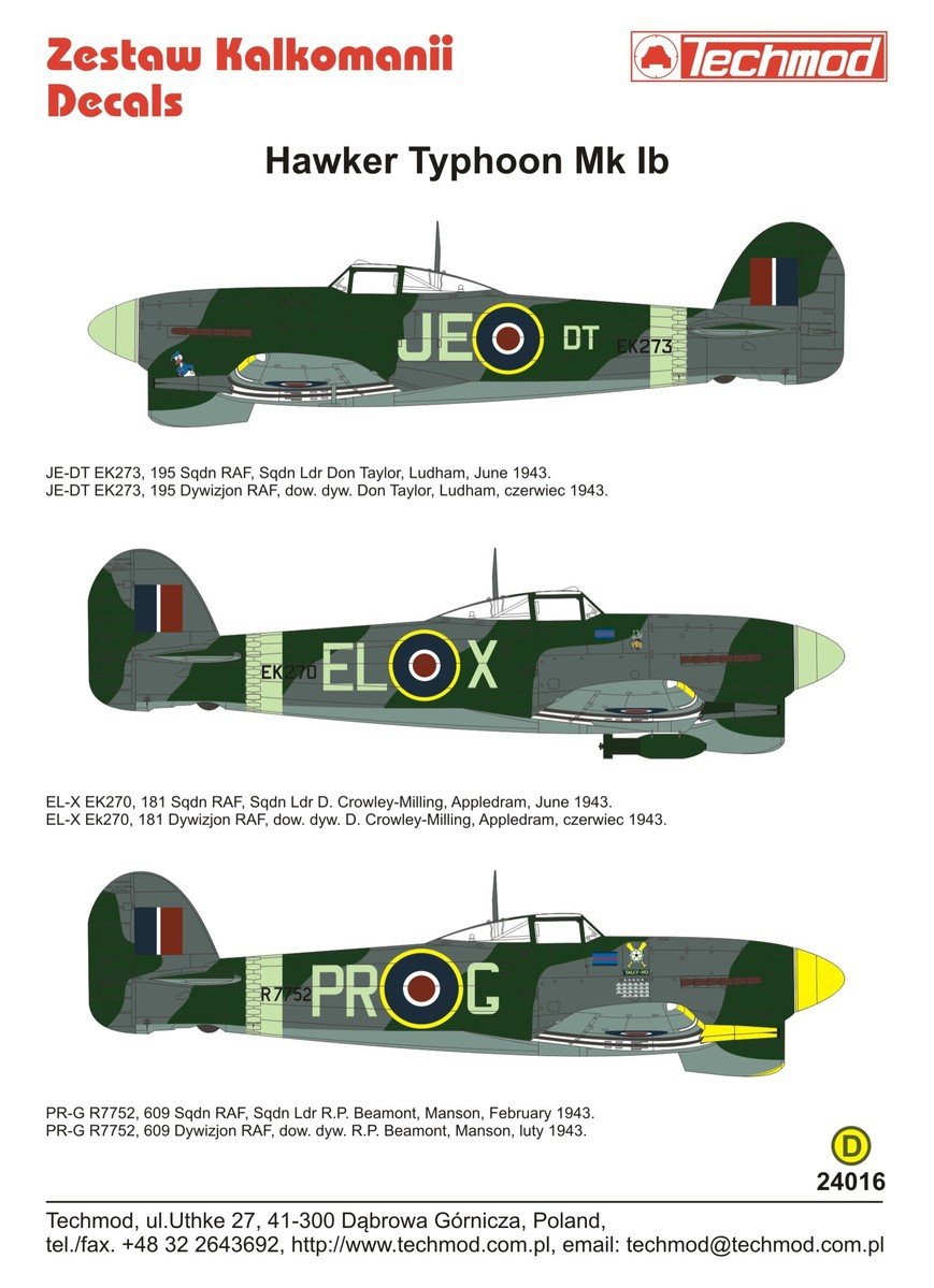 Techmod 24016 Hawker Typhoon Mk Ib 1/24 – immagine 2