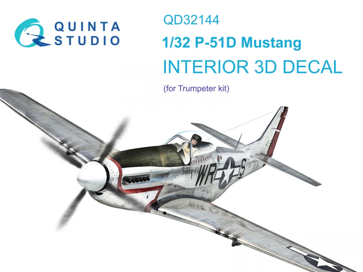 Intérieur imprimé en 3D et coloré sur papier décalcomanie Quinta Studio QD32144 P-51D Mustang (Trumpeter) 1/32