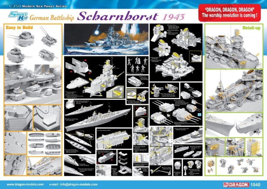 Dragon 1036 Cuirassé allemand Scharnhorst 1941 1/350 – Bild 2