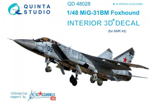 Intérieur imprimé en 3D et coloré sur papier décalcomanie Quinta Studio QD48028 MiG-31BM (pour kit AMK) 1/48