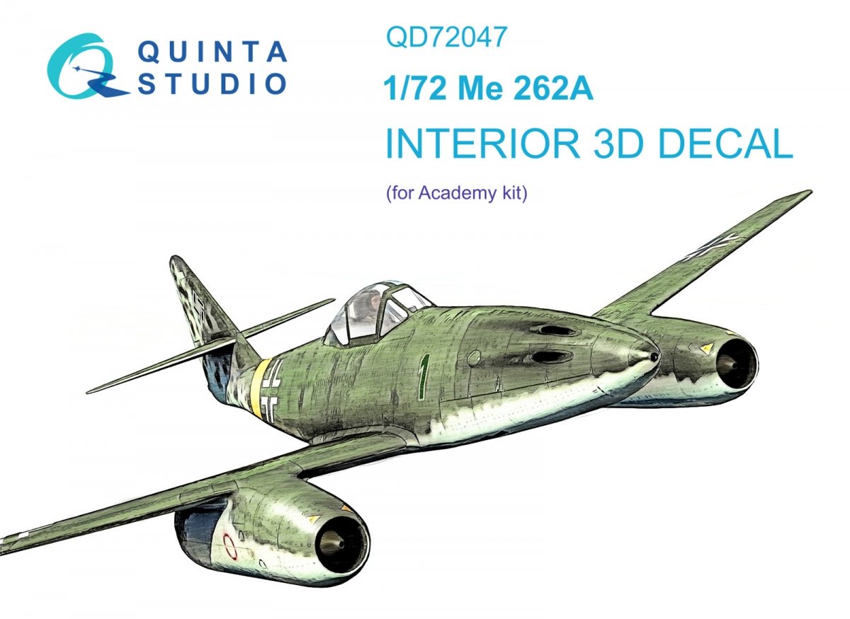 Intérieur du Me-262A imprimé en 3D et coloré, modèle Quinta Studio QD72047 (Academy), échelle 1/72