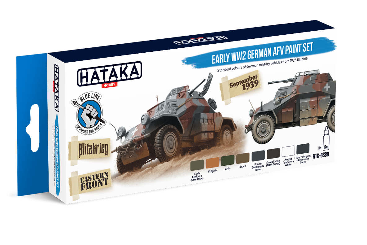 Kit de peinture Hataka HTK-BS88 pour véhicules blindés allemands du début de la Seconde Guerre mondiale (8 x 17 ml)