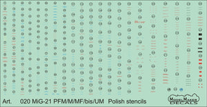 ModelMaker Decals D48020 MiG-21PFM/M/MF/bis/UM Pochoirs polonais 1/48