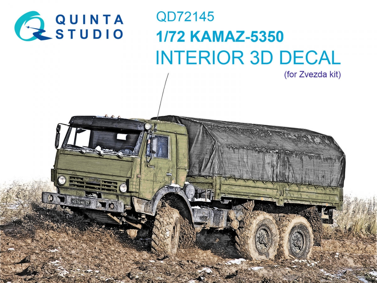 Quinta Studio QD72145 KAMAZ-5350 Intérieur coloré imprimé en 3D sur papier décalque (Zvezda) 1/72