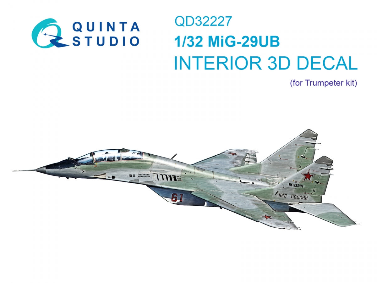 Intérieur imprimé en 3D et coloré du MiG-29UB (Trumpeter) de Quinta Studio QD32227, échelle 1/32