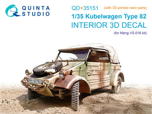 Intérieur imprimé en 3D et coloré sur papier décalcomanie (Meng VS-016) de la Kübelwagen Type 82 de Quinta Studio QD+35151 (avec pièces en résine imprimées en 3D) à l&amp;#39;échelle 1/35
