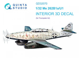 Intérieur imprimé en 3D et coloré sur papier décalcomanie Quinta Studio QD32070 Me 262B1a/U-1 (Trumpeter) 1/32