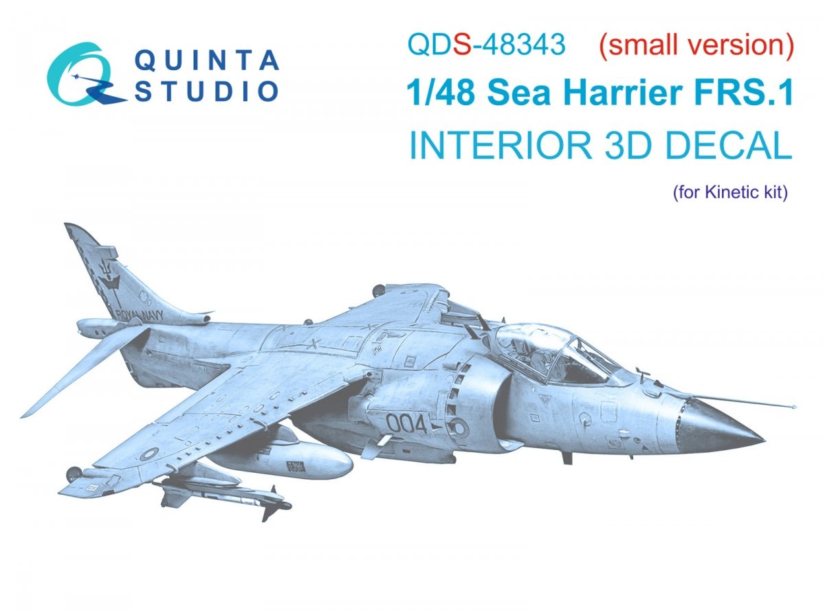 Intérieur imprimé en 3D et coloré sur papier décalcomanie Quinta Studio QDS-48343 Sea Harrier FRS.1 (Kinetic) (Petite version) 1/48