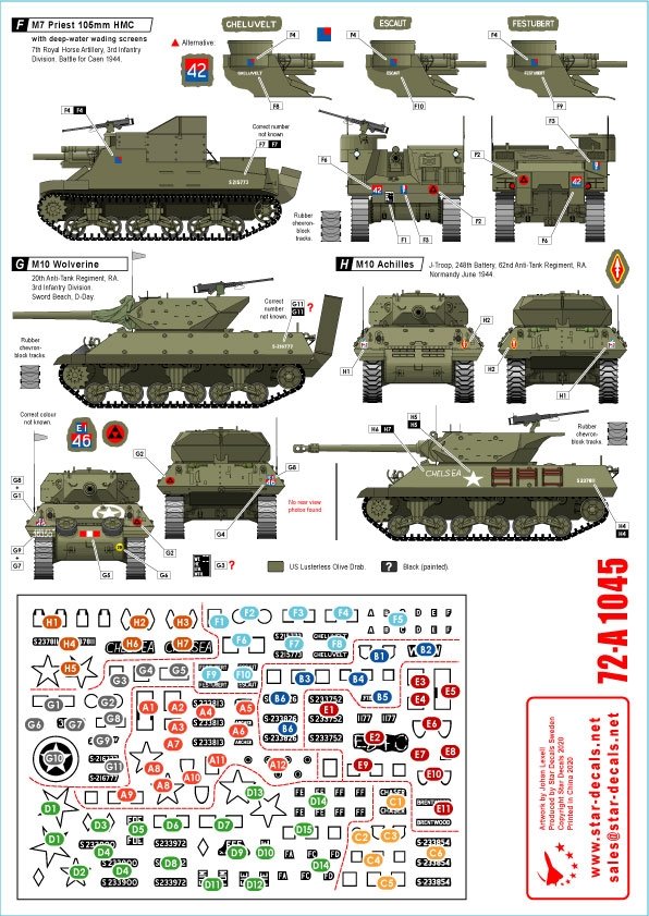 Star Decals 72-A1045 Artillerie royale n° 1. Spécial 75e anniversaire du Débarquement. Les gros canons : Sexton, Priest, Wolverine et Achilles (échelle 1/72). – Bild 2