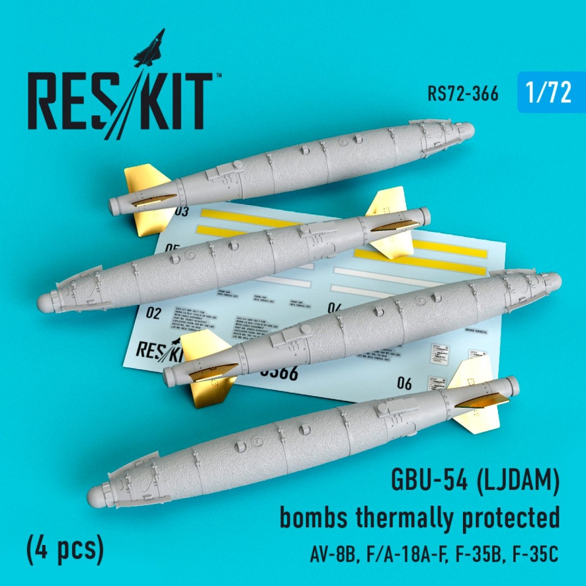 RESKIT RS72-0366 GBU-54 (LJDAM) BOMBES THERMIQUEMENT PROTÉGÉES (4 PIÈCES) 1/72