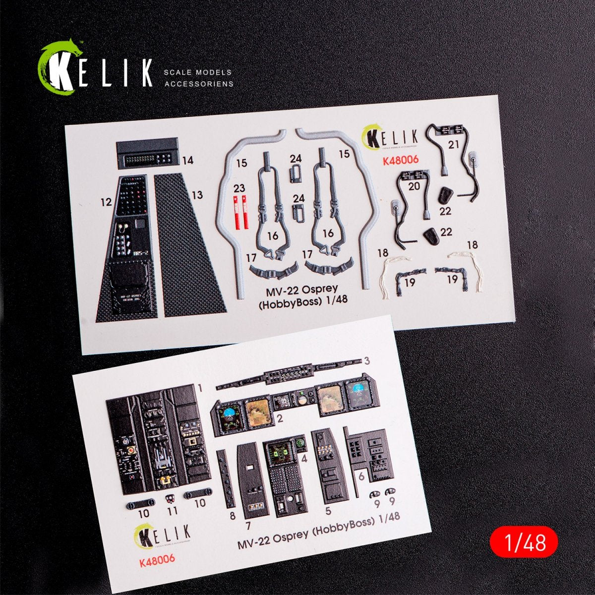 KELIK K48006 Décalcomanies 3D pour intérieur du MV-22 Osprey, pour maquette Hobby Boss au 1/48