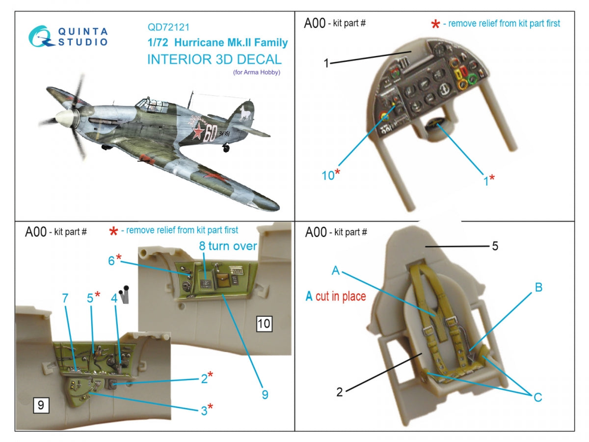 Intérieur coloré imprimé en 3D sur papier décalcomanie pour la famille Hurricane Mk.II (Quinta Studio QD72121) (Arma Hobby) à l&amp;#39;échelle 1/72 – Bild 2